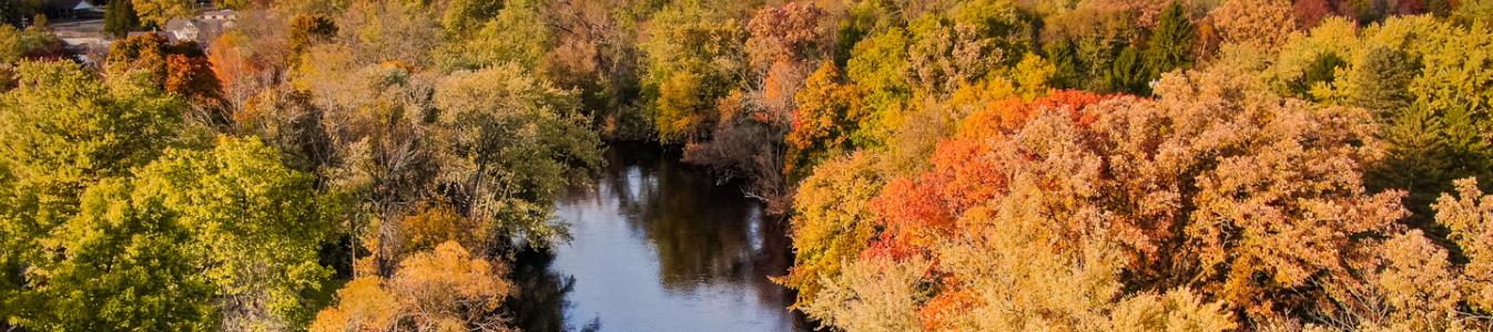 Milwaukee River in Mequon with Trees in Fall Colors